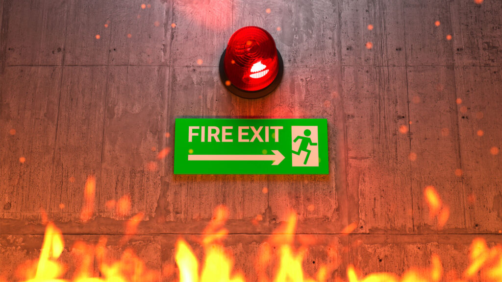 electrical emergency alarm with fire sign lighted on